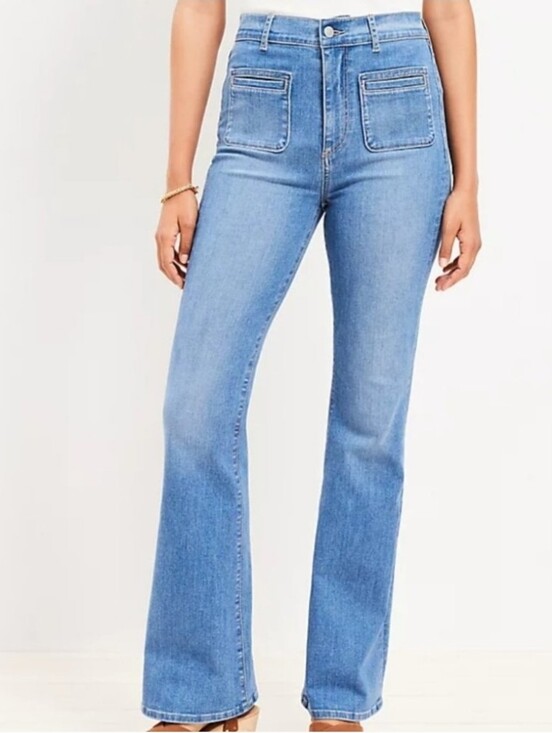 LOFT Denim - ❤️ NWOT! LOFT HIGH RISE SLIM FLARE JEANS, PATCH POCKETS, 0P (25 PETITE)